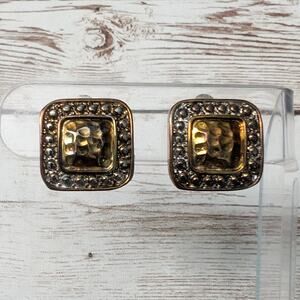 Vintage Clip On Earrings Multi Tone Square Shape - Tarnished